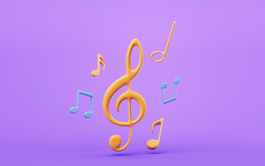 Music notes with cartoon style, 3d rendering.