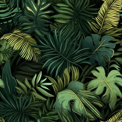 Fototapeta na wymiar Rainforest Greenery Enchantment Pattern