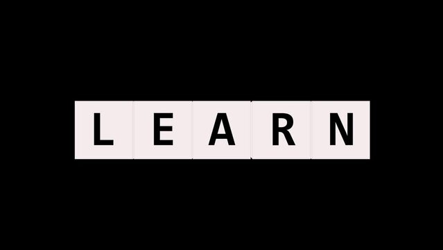 Dice forms the words "Learn" and "Lead",  4k animated video, words game, scrabble and boggle games animation.