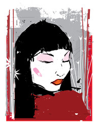 China girl ink vector image