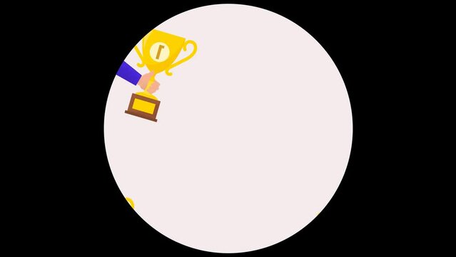 Animated trophy with arms of diverse people, winning stock animation, celebration of the victory, animated competition stock footage clip