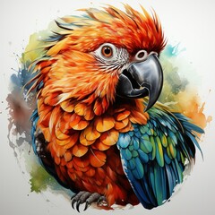 Obraz premium Watercolor colorful parrots on white.