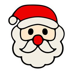 Santa Claus face. Red nose, hat, beard. Decoration, decorate, christmas, new year, eve, december 25, winter, holiday atmosphere, celebrate, family celebration, traditions. Colorful icon