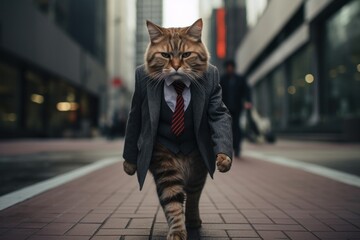 Business cat walking the city streets with purpose. - Powered by Adobe
