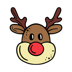 Deer with red nose. Santas reindeer. Decoration, decorate, christmas, new year, eve, december 25, winter, holiday atmosphere, celebrate, family celebration, traditions. Colorful icon