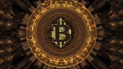 a gold and black circular object with a bitcoin symbol