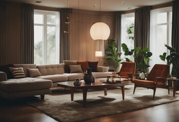 Mid-century interior design of modern living room