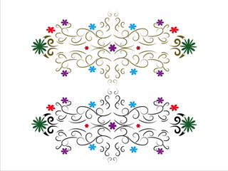 Floral vector ornament with golden and black colors and   colorful flowers.