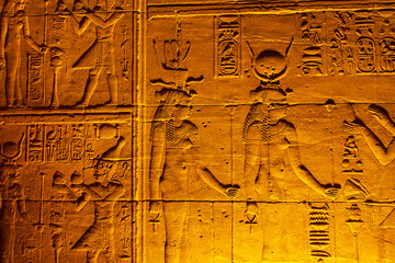 Carved walls of the Temple of Isis on the island of Philae.