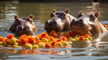 Hippos in pool
 - obrazy, fototapety, plakaty