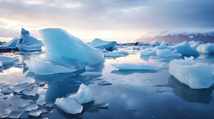 Fototapeta na wymiar Icebergs on the Jokulsarlon glacial lake volcanic beach, Iceland. 