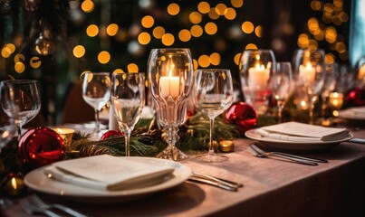 A Festive Holiday Dinner Table with Illuminated Candles