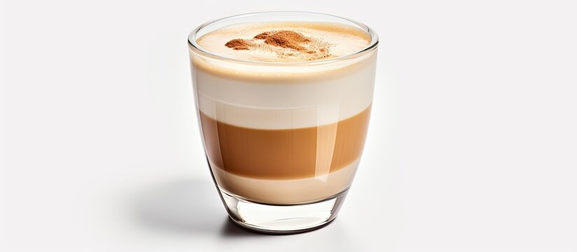 Various types of coffee and milk drinks like latte macchiato cappuccino and chai latte captured in attractive cups against clean backgrounds