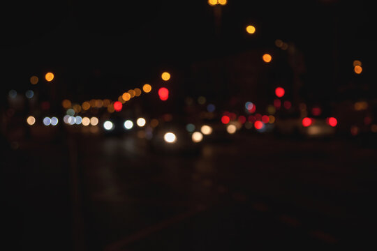 Urban view on Hong Kong city night highway with cars and street blurred lamps. Abstract stylish urban backgrounds. Defocused lights, style color tone, design concept. Copy ad text space, wallpaper