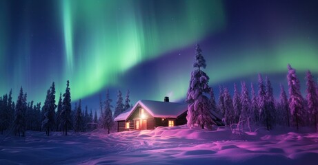 Santa's abode, nestled in the heart of the North Pole. From a distant perspective