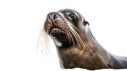 Face shot of sea lion on transparent background