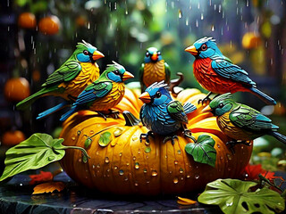 A Group Of cute Cartoon Birds With Beautiful Backgrounds