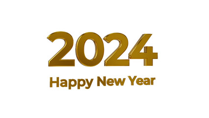 Happy new year 2024, golden text 3d, 3d render