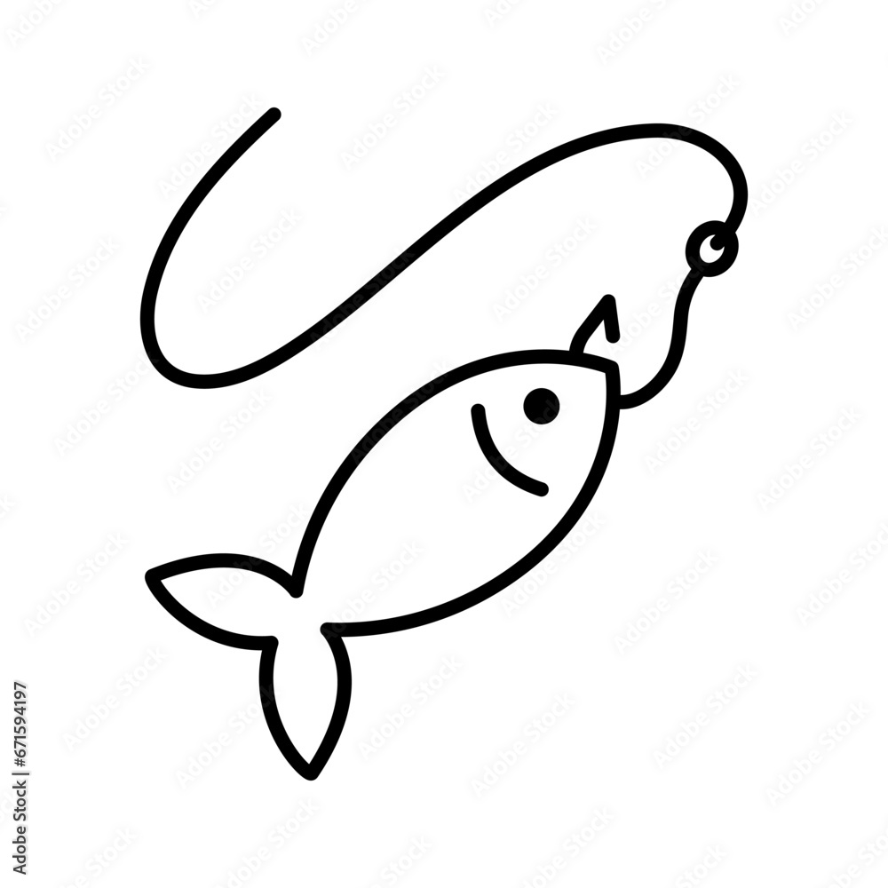 Wall mural Fishing icon. Fish on hook. Vector illustration