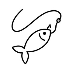Fishing icon. Fish on hook. Vector illustration
