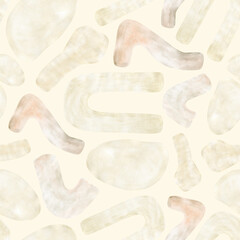 Watercolor seamless pattern with abstract beige shapes. Hand drawn clipart. Perfect for card, textile, tags, invitation, printing, wrapping.