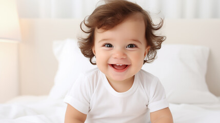 Smile of a baby with first teeth.