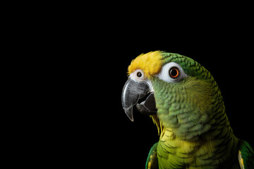 Fototapeta premium Front view of a collared parakee on isolatedbackground. Wild animals banner with empty copy space