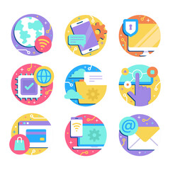 Colorful and Fun Online Technology Stickers in Circle Shape