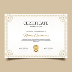 Vintage Certificate Template with Golden Geometrical Border - obrazy, fototapety, plakaty