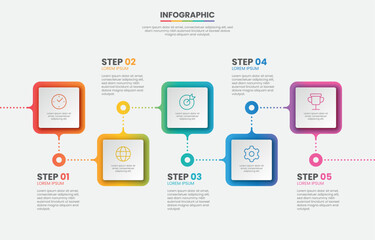 Minimalist Timeline Infographic with a Rainbow-colored Square on a White Background