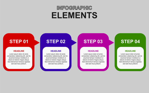 infographic template with 4 colorful steps for presentations, business and posters.