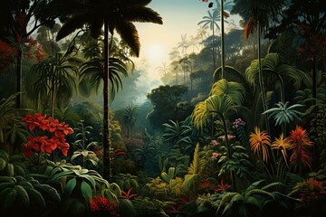 View of abundant tropical vegetation. Generative AI