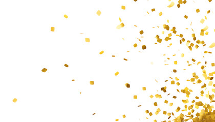 flying gold confetti isolated on transparent background cutout