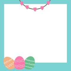 Blue frame with easter egg, note, paper