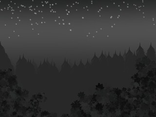 Night landscape with tree and stars