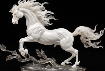 Obraz na płótnie Canvas White horse on a black background. Animal figurine on a black background.