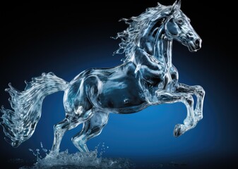 Obraz na płótnie Canvas Ice sculpture of horse in dynamic pose. Beautiful horse ice figure.