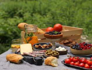 table set outside for a picnic