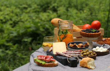 table set outside for a picnic