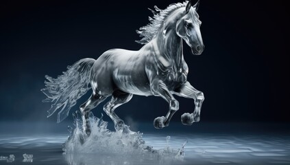 Obraz na płótnie Canvas Ice sculpture of horse in dynamic pose. Beautiful horse ice figure.