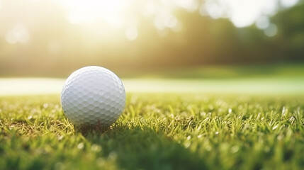 Obraz premium Golf ball with sunrise background.