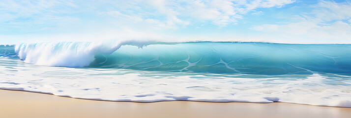 Beautiful sandy beach and soft blue ocean realistic photography