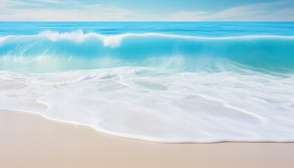 Fototapeta na wymiar Beautiful sandy beach and soft blue ocean realistic photography