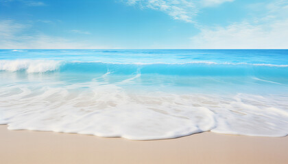 Fototapeta na wymiar Beautiful sandy beach and soft blue ocean realistic photography