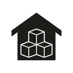 Warehouse Silhouette Icon. Storehouse for Shipping Service Glyph Pictogram. Storage Building Solid Sign. Commercial Cargo Box in Store House Symbol. Isolated Vector Illustration