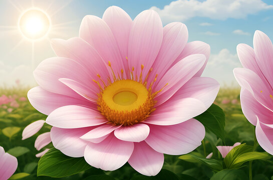 White and Pink colorful flower background walpaper HD 4k with sunset