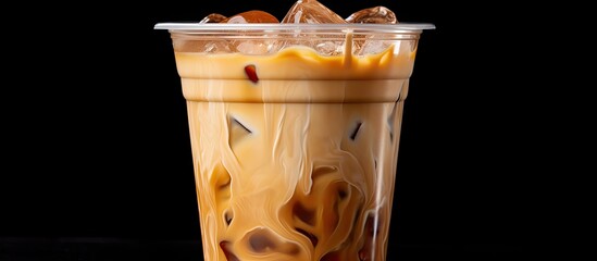 Takeaway cup with iced coffee or caffe latte including path clipping - obrazy, fototapety, plakaty