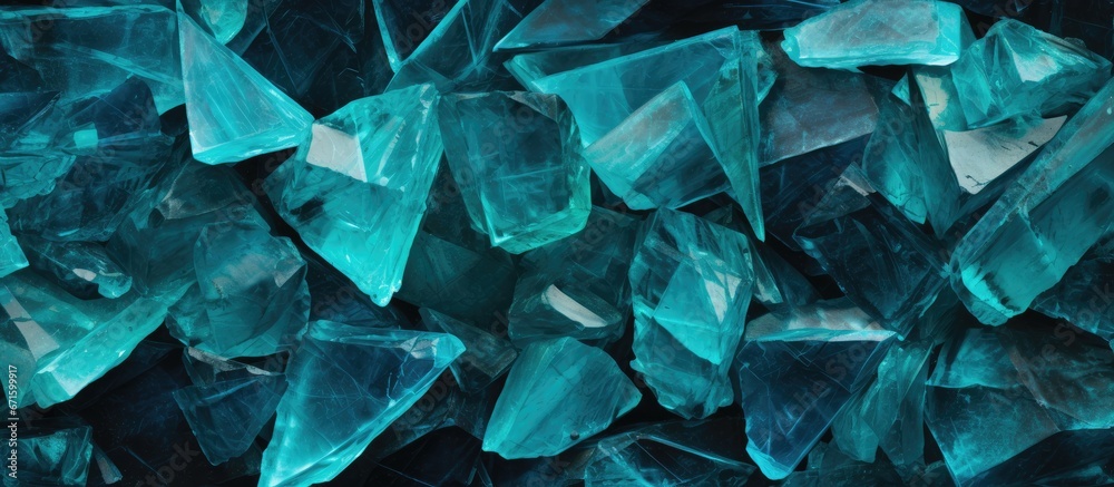 Wall mural teal crystals on polygonal tile backdrop