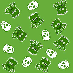 Wrapping gift paper with virus and skull on green background - vector