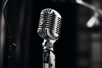 Fototapeta na wymiar Black and white microphone. Generative AI